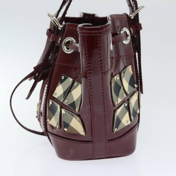 BURBERRY Hand Bag Enamel Red Silver Auth 91276 - Picture 3 of 16